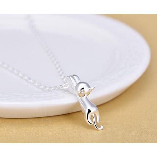 925 Sterling Silver Lovely Cat Pendant Necklaces For Women Best Gifts