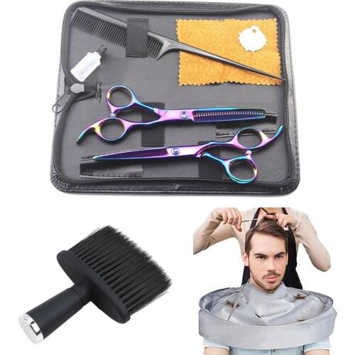 Hairdressing Haircut Scissors Comb Brush Tools Kit with Hair Cutting Cloak Umbrella Cape for Home Salon Barber Supplies