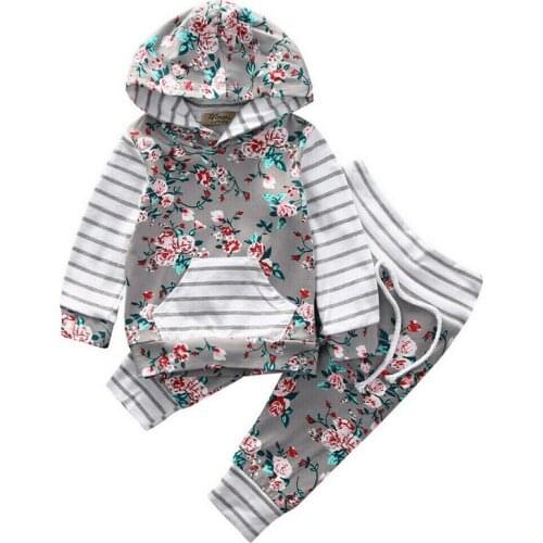 Infant Baby Girls Floral Outfit Clothes Tracksuit Printed pocket hooded Sweater + Leggings Pants Autumn Winter Set 0-2 Year