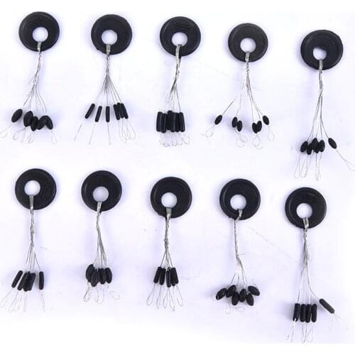 10Pcs 6 In 1 Size XS-L Black Rubber Stopper Fishing Bobber Float Space Bean Stopper Folat Line Stoppers Bobber Stops