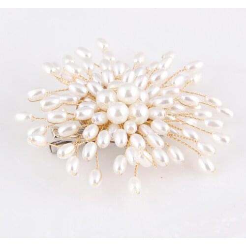 Luxury Women Handmade Imitation pearls Golden Brooches Lapel Pin Hair Clip Girls Elegant Party Wedding Jewelry Accessories Gifts