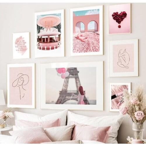 Pink Girl Paris Towel Rose Heart Modern Wall Art Canvas Painting Nordic Posters And Prints Wall Pictures For Living Room Decor