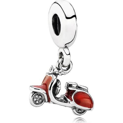 Scooter Dangle Charm for Women Bracelet Bangle Girl Gift Blue Enamel Authentic S925 Silver DIY Jewelry