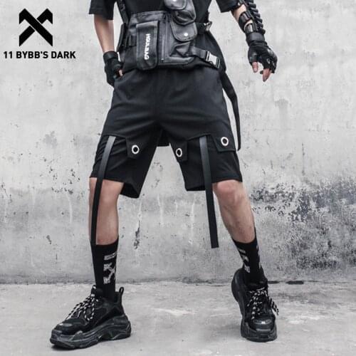 11 BYBBS DARK Ribbons Shorts Pants Men Knee Length Elastic Waist Shorts Joggers Hip Hop Streetwear Techwear Cargo Shorts Summer