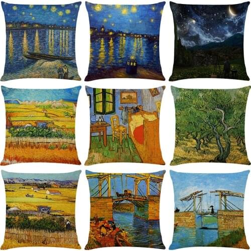 Nordic Oil Painting Van Gogh Starry Sky Cushion Pillow Cover Case Decorative Home Decoration Sofa Throw Pillowcase