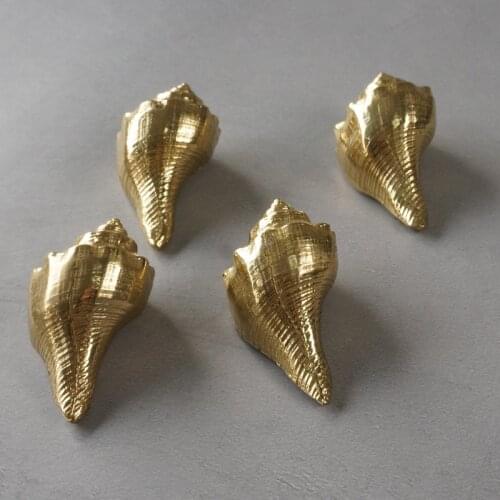 HXS Modern Copper Conch Shaped Handles Golden Solid Brass Cabinet Door Knobs Dresser Pullers DIY Furniture Handle Hardware