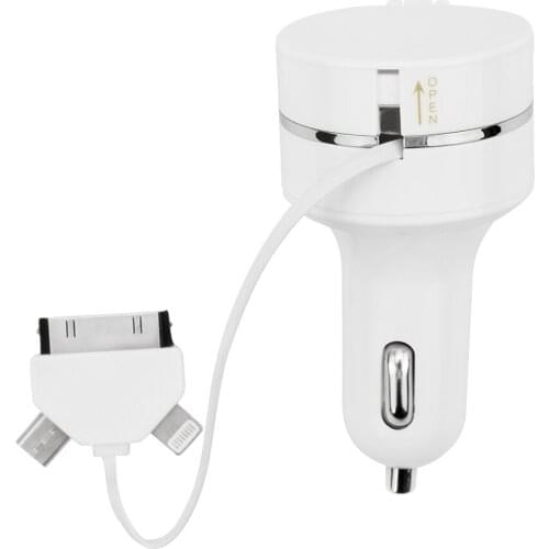 2A Universal Dual USB Car Quick Charge Car Mobile Phone Charger Fast Charging For Mobile Phone In Car Line Three In One