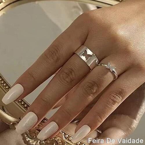 Vintage Butterfly Rings For Women Men Lover Couple Ring Set Open Cuff Engagement Wedding Rings Adjustable Jewelry Bague