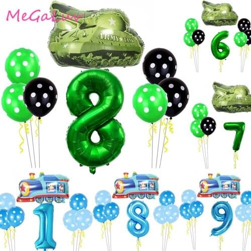 12X Camouflage Party Green Number Foil Ballon Military Theme Train Tank Toy Balloon 1 2 3 4 years old Happy Birthday Party Decor