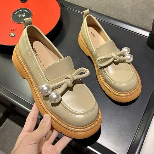2021 British Style Women Shoes Fashion Casual Thick Heels Shoes Woman Loafers Spring Autumn New Round Toe Slip on Flat Shoe