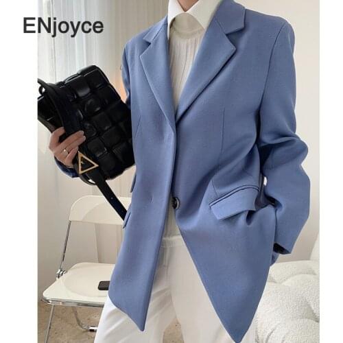 Women Back Split Joint Big Size Blazer New Lapel Blue Long Sleeve Loose Fit Suit Jacket Fashion Tide Autumn Winter 2020