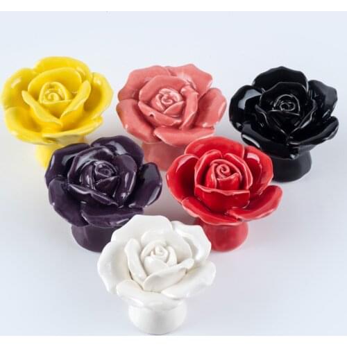 1 pcs Flower-shaped Ceramic Roses Furniture Handles Door Knob Cabinets Knobs and Handles Drawer Closet Pull Handle Drawer Knobs