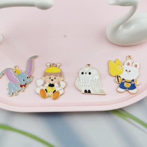 10pcs/Lot Enamel Animals Alloy Charms Kawaii Elephant Bee Bunny Owl Pendants Fit Jewelry DIY Earrings Bracelet Finding