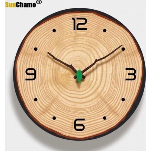 Wooden Annual Ring Wall Clock Individual Design Living Room Decoratio Quartz Wall Clock Japan Movement Watch Wooden Grain G094