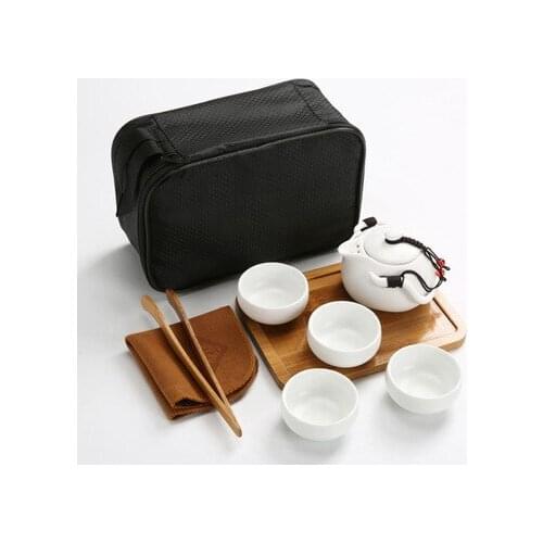 2sets/lot Ceramic travel tea set portable bag Mini custom logo teapot teacup simple family kungfu tea tray