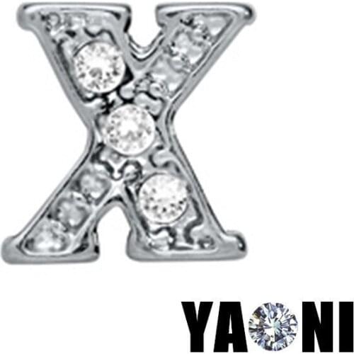 20pcs lot Free Shipping Rhinestone Slide Charms Alphabet Letter X Charms For Living Magnetic Glass locket