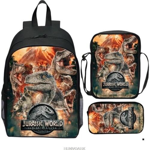 3 Pcs/Set Jurassic Park Backpack Students Kids Boys School Bags Teenage Men Bag Pack Primary Book Bags Mochila Gift