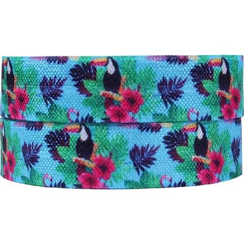 50 yards/lot) Wholesale spring season theme foe ribbon, cheap price 5/8" flower and birds printed fold over elastic
