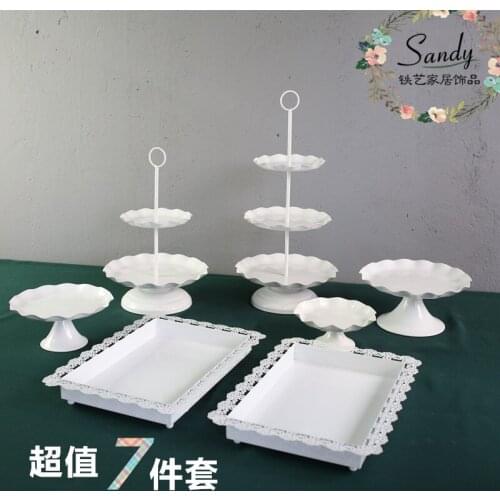 7 pcs Set European Wedding Dessert Platform The Shelf WROUGHT IRON Cake Frame Suit The Wedding Prop Metal Cake Disc