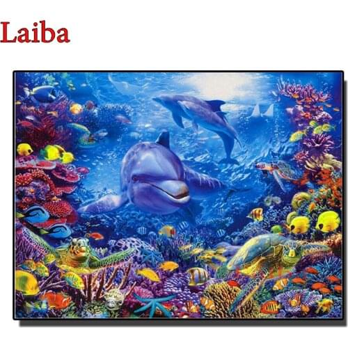 Diamond Painting Underwater world dolphin 3D Full Resin Square Diamond embroidery Needlework Mosaic Cross Stitch Home Decoration