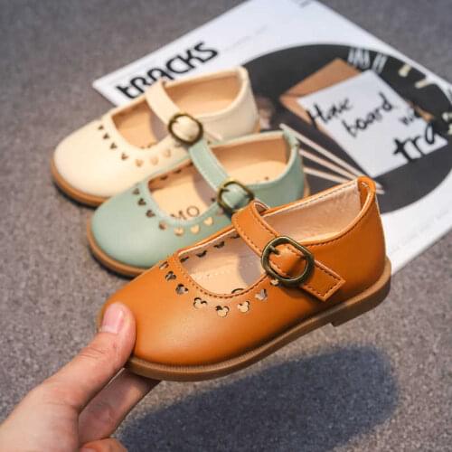 2021 Spring Autumn Girls Shoes Yellow Mary Janes For Girls Kids Baby Hollow Outs Princess Shoes Kids Flats Leather Dress Shoes