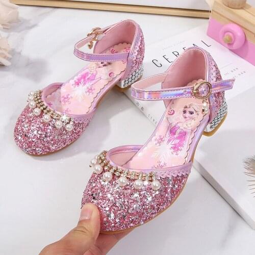 Disney autumn girl high heels new princess casual shoes frozen elsa childrens performance shoes little girl crystal shoes