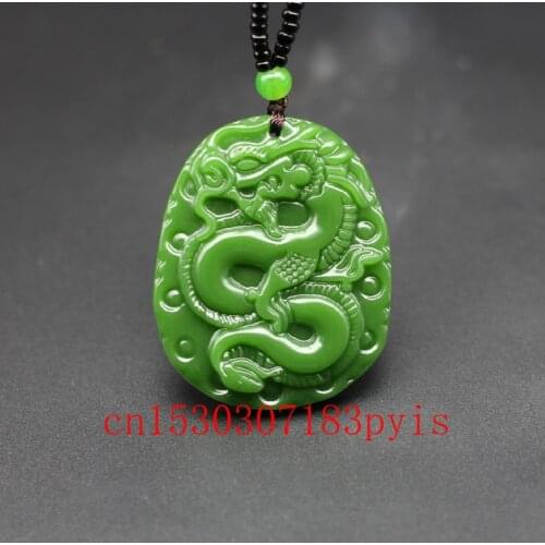 Dragon Natural Green Jade Pendant Necklace Chinese Hand-Carved Charm Jadeite Jewelry Fashion Amulet for Men Women Lucky Gifts
