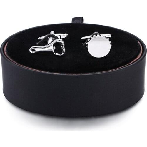 DY High quality silvery beer cap opener Cufflinks black leather box set the fashion mens French Cufflinks box set free shipping