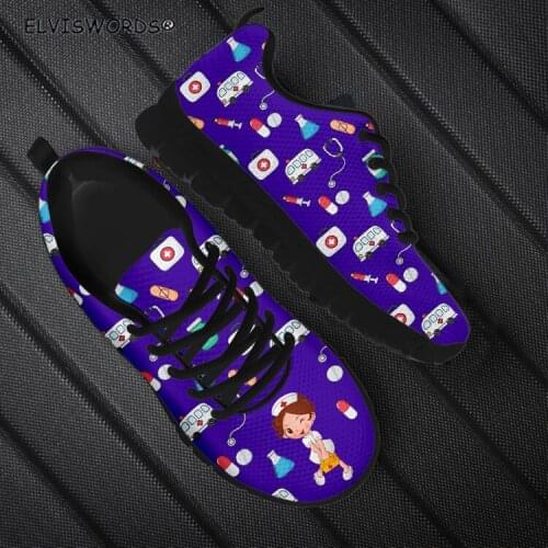 ELVISWORDS Nurse Pattern Comfortable Air Mesh Sneakers for Women Ladies Lace-up Walking Shoes Females Lightweight Footwear