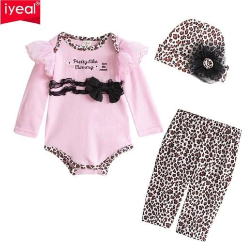IYEAL High Quality New Arrival 2018 Fashion Baby Clothes Set Autumn Suit For Newborn Baby Romper+Pant+Cap 3 Pcs Clothing Sets