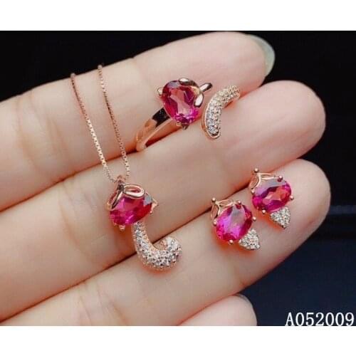 KJJEAXCMY fine jewelry 925 sterling silver inlaid natural pink topaz earrings ring pendant luxury fox girl suit support test