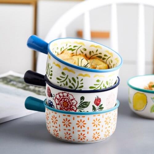 Ceramic anti-scalding soup bowl with handle personality instant noodles fruit salad bowl household one person tableware