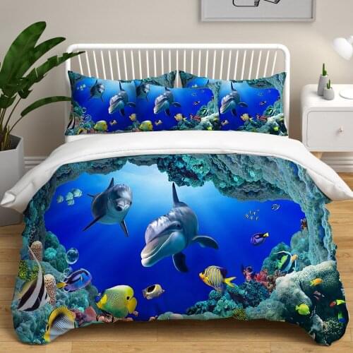 Bedding Set 3D Sea Dolphin Duvet Cover set with Pillowcase Blue Comforther Cases Quilt Bed Cover Double King Bedspread Bed Linen