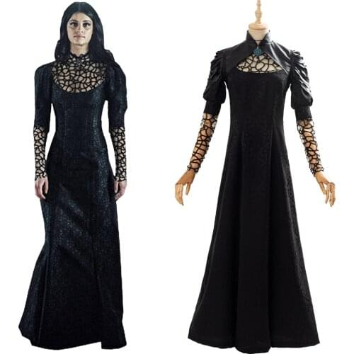 Yennefer Cosplay Costume Black Party Long Dress Halloween Carnival Outfit For Adult Women Girls