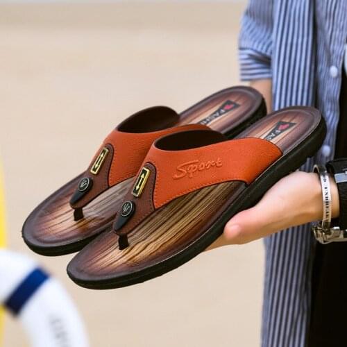 Cheap flip flops leather slippers designer 2020 new summer mens 39 sandals casual home for beach quality male lightweight klapki