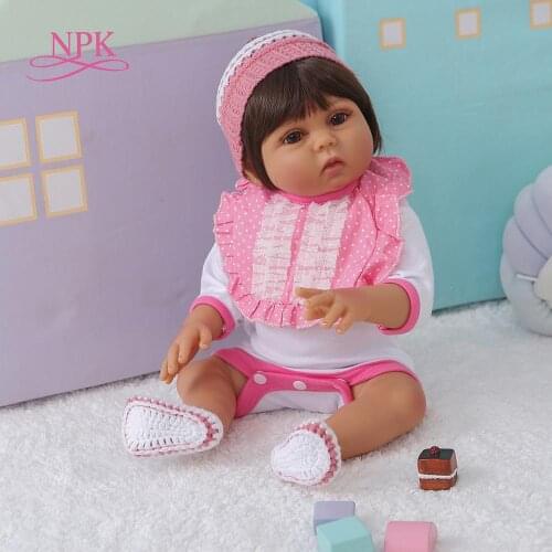 NPK 47CM Dark Tan brown skin color bebe doll reborn baby girl doll full body soft silicone realistic baby Bath toy waterproof