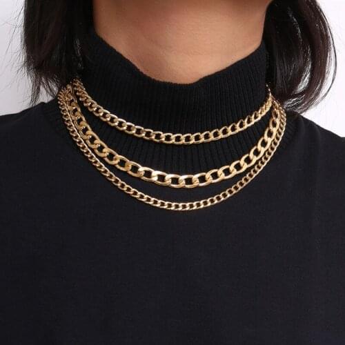 Fashion Punk Metal Multilayer Thick Chain Choker Necklace for Women Men Night Club Jewelry Accessories