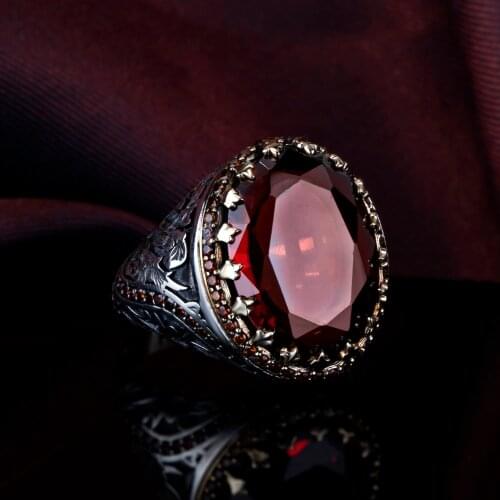 Turkish handmade 925 sterling silver jewelry ruby mens ring all size