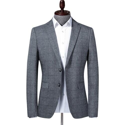 Men Blazer Business Office Work Formal Casual Check Suit Jacket Slim Daily Life Banquet Party Single Breasted Two Buttons Gray