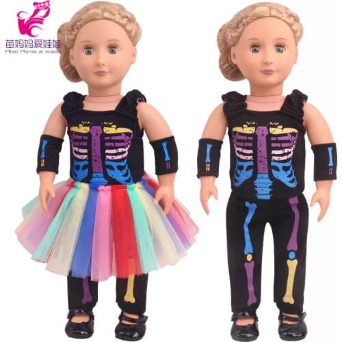 18 Inch Doll Clothes Rainbow Color Tutu Skirt Skeleton Pajama Set for 43cm Baby New Born Doll Clothes Kids Babies Doll Dress