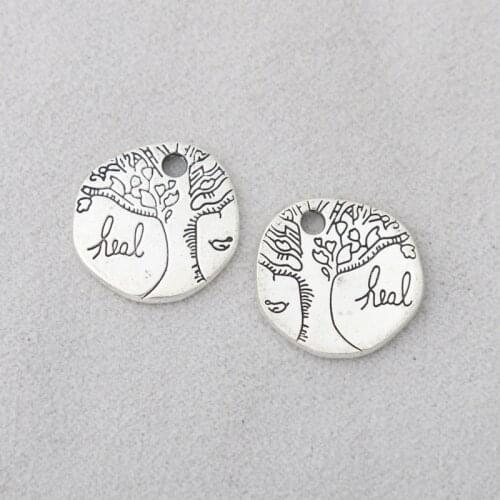 RAINXTAR Fashion Alloy Round Heal Charms Wish Tree Charms 16mm 20pcs AAC1598