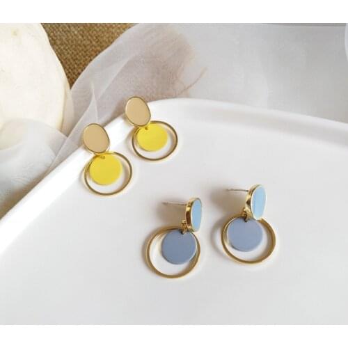S925 needle Trendy Jewelry Earrings Hot Selling Round Yellow Blue Dangle Drop Earrings Women Jewelry Party Gifts Wholesale