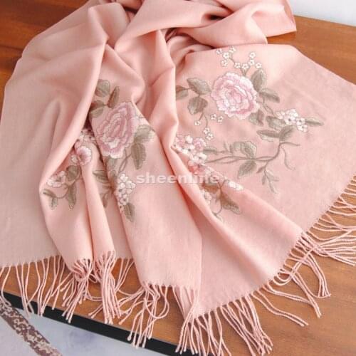 10 Designs Top Quality Wool Palace Delicate Embroidery Peony Shawl Ethnic Pashmina Long Scarf Light Warm Winter Scarf Wrap
