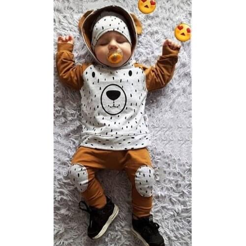 Kids newborn boy two pieces sets long sleeve bear infant hoodie pant tracksuit set baby boy clothes
