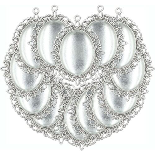 ZHUBI Oval Cabochon Base Blank Setting 30*40MM Glass Pendant Metal Bezel Trays For Diy Making Charms Jewelry Necklaces Wholesale