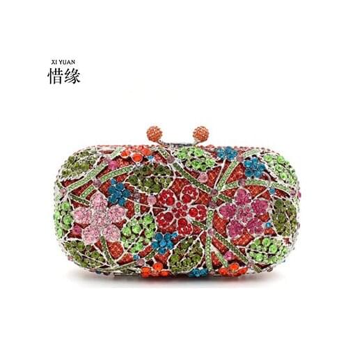 XIYUAN BRAND Luxury European and American Style cherry blossoms full Diamond evening bag banquet shoulderbag Clutch wallets