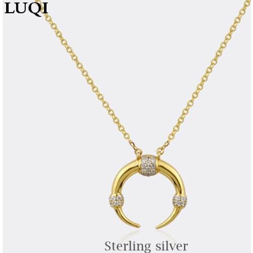 Fashion Womens S925 Silver Plated Platinum Micro-Inlaid Zircon Moon Pendant Personalized Necklaces TXL009