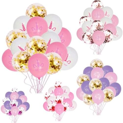 15pcs Pink Unicorn Balloons Birthday Party Decoration Latex Confetti Balloon Girls Favor Kids Birthday Party Supplies For Girls