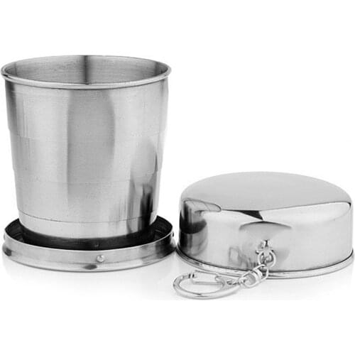 2018 1Pcs Stainless Steel Folding Cup Travel Tool Kit Survival EDC Gear Outdoor Sports Mug Portable for Camping Hiking Lighter