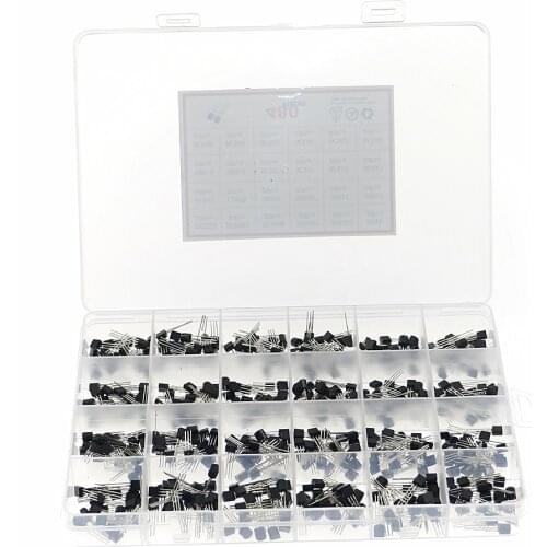 480Pcs 24 Types Silicon In-line NPN / PNP Transistor Assortment Kit Pack 2N2222